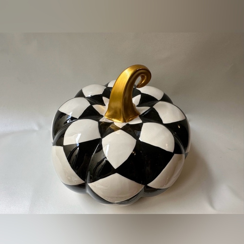 Mackenzie Childs Style Black & White Harlequin Checkered Pumpkin